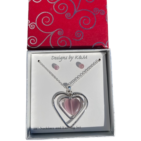 Designs by K&M 18" Necklace and Earrings Set Silver tone - Picture 1 of 4